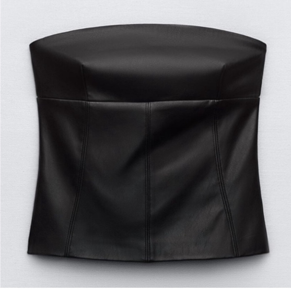 Zara Black Strapless Faux Leather Top